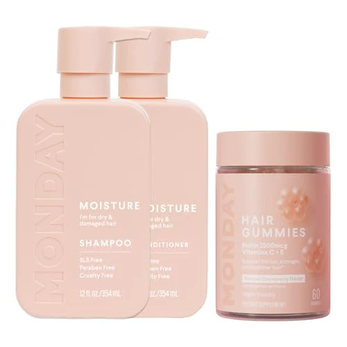 MONDAY HAIRCARE Moisture Shampoo & Conditioner Set - Nourishes Dry Hair, Hair Gummies 60ct