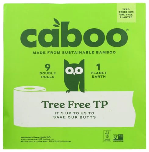 Caboo Bamboo Toilet Paper - 2 Ply, Septic Safe, Soft & Absorbent - 9 Double Rolls, Pack of 6