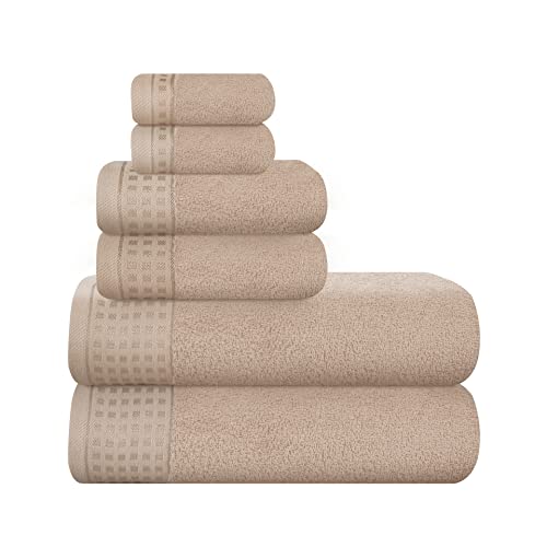 GLAMBURG 100% Cotton Towel Set - Ultra Soft, Absorbent, Chemical-Free - 6 Pack, Tan - Image 2