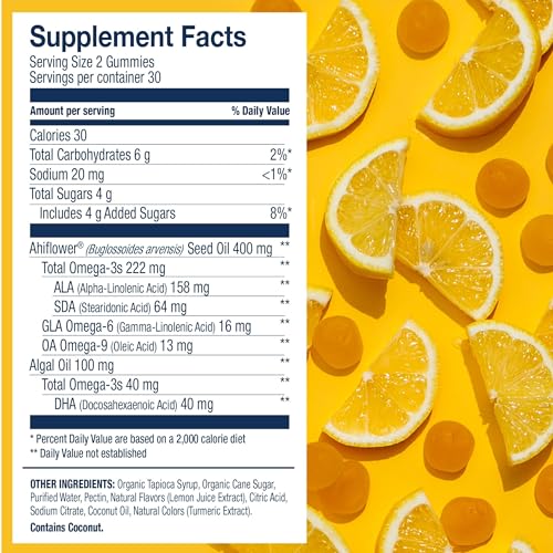Wiley's Finest Vegan Omega-3 Gummies - 262mg Omega-3s, DHA from Algal Oil - Lemon Flavor, 60 Count - Image 5