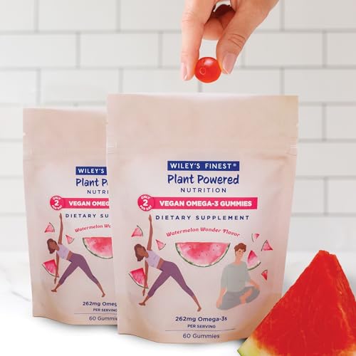 Wiley's Finest Vegan Omega-3 Gummies - Natural Sugar, DHA & ALA, Gluten-Free, Watermelon - 60ct - Image 4