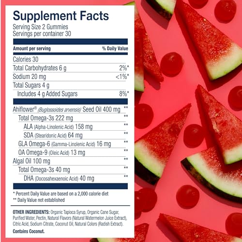 Wiley's Finest Vegan Omega-3 Gummies - Natural Sugar, DHA & ALA, Gluten-Free, Watermelon - 60ct - Image 5