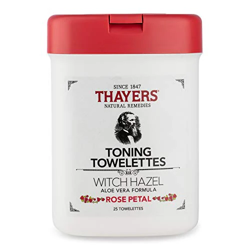 THAYERS Witch Hazel Toning Towelettes - Moisturizing Rose Petal, Organic Aloe Vera - 25 Count